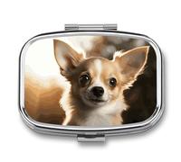 Travel Pill Case Small Pill Box Portable Pills Organizer with 2 Compartments Cute Chihuahua Pocket Pills Container Fish Oil Box Cute Medicine Organizer Vitamin Organizers