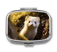 Travel Pill Case Small Pill Box Portable Pills Organizer with 2 Compartments Cute Weasel Pocket Pills Container Fish Oil Box Cute Medicine Organizer Vitamin Organizers