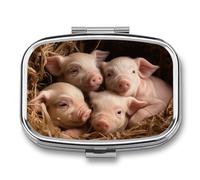 Travel Pill Case Small Pill Box Portable Pills Organizer with 2 Compartments Four Little Pigs Pocket Pills Container Fish Oil Box Cute Medicine Organizer Vitamin Organizers