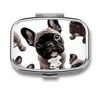 Travel Pill Case Small Pill Box Portable Pills Organizer with 2 Compartments French Bulldog Pocket Pills Container Fish Oil Box Cute Medicine Organizer Vitamin Organizers