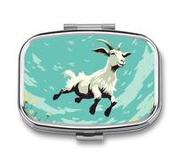 Travel Pill Case Small Pill Box Portable Pills Organizer with 2 Compartments Goat Frolic Pocket Pills Container Fish Oil Box Cute Medicine Organizer Vitamin Organizers
