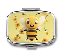 Travel Pill Case Small Pill Box Portable Pills Organizer with 2 Compartments Happy Bee Pocket Pills Container Fish Oil Box Cute Medicine Organizer Vitamin Organizers