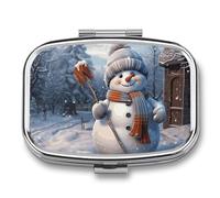 Travel Pill Case Small Pill Box Portable Pills Organizer with 2 Compartments Hardworking Snowman Pocket Pills Container Fish Oil Box Cute Medicine Organizer Vitamin Organizers