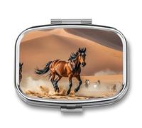 Travel Pill Case Small Pill Box Portable Pills Organizer with 2 Compartments Horses Running in Desert Storm Pocket Pills Container Fish Oil Box Cute Medicine Organizer Vitamin Organizers