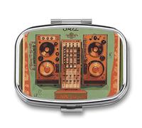 Travel Pill Case Small Pill Box Portable Pills Organizer with 2 Compartments Jazz Music Equipment with Vintage Background Pocket Pills Container Fish Oil Box Cute Medicine Organizer Vitamin Organizers