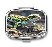 Travel Pill Case Small Pill Box Portable Pills Organizer with 2 Compartments Leopard Little Gecko Pocket Pills Container Fish Oil Box Cute Medicine Organizer Vitamin Organizers
