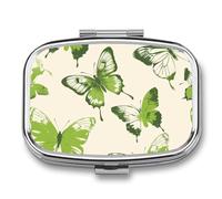 Travel Pill Case Small Pill Box Portable Pills Organizer with 2 Compartments Lime Green Butterfly Pocket Pills Container Fish Oil Box Cute Medicine Organizer Vitamin Organizers
