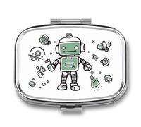Travel Pill Case Small Pill Box Portable Pills Organizer with 2 Compartments Line Robot Pocket Pills Container Fish Oil Box Cute Medicine Organizer Vitamin Organizers