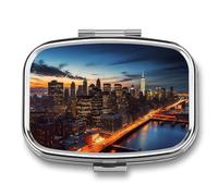 Travel Pill Case Small Pill Box Portable Pills Organizer with 2 Compartments New York City Scenery Pocket Pills Container Fish Oil Box Cute Medicine Organizer Vitamin Organizers