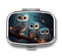 Travel Pill Case Small Pill Box Portable Pills Organizer with 2 Compartments Owl on Tree Pocket Pills Container Fish Oil Box Cute Medicine Organizer Vitamin Organizers