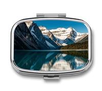 Travel Pill Case Small Pill Box Portable Pills Organizer with 2 Compartments Panorama of The Lake Louise Mountains Pocket Pills Container Fish Oil Box Cute Medicine Organizer Vitamin Organizers