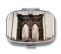 Travel Pill Case Small Pill Box Portable Pills Organizer with 2 Compartments Photo of Brooklyn Bridge Pocket Pills Container Fish Oil Box Cute Medicine Organizer Vitamin Organizers