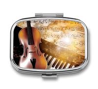 Travel Pill Case Small Pill Box Portable Pills Organizer with 2 Compartments Piano Violin Music Notes Pocket Pills Container Fish Oil Box Cute Medicine Organizer Vitamin Organizers