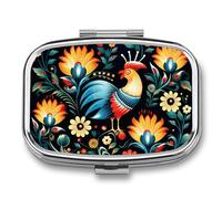 Travel Pill Case Small Pill Box Portable Pills Organizer with 2 Compartments Polish Folk Art Pattern Pocket Pills Container Fish Oil Box Cute Medicine Organizer Vitamin Organizers