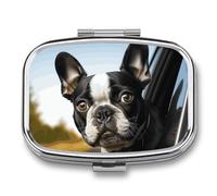Travel Pill Case Small Pill Box Portable Pills Organizer with 2 Compartments Puppy Dog Boston Terrier Pocket Pills Container Fish Oil Box Cute Medicine Organizer Vitamin Organizers