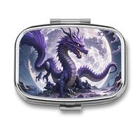 Travel Pill Case Small Pill Box Portable Pills Organizer with 2 Compartments Purple Dragon Purple Moon Pocket Pills Container Fish Oil Box Cute Medicine Organizer Vitamin Organizers