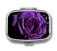 Travel Pill Case Small Pill Box Portable Pills Organizer with 2 Compartments Purple Rose Pocket Pills Container Fish Oil Box Cute Medicine Organizer Vitamin Organizers