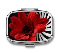 Travel Pill Case Small Pill Box Portable Pills Organizer with 2 Compartments Red Flower Pocket Pills Container Fish Oil Box Cute Medicine Organizer Vitamin Organizers