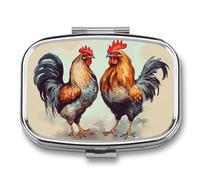 Travel Pill Case Small Pill Box Portable Pills Organizer with 2 Compartments Rooster and Hen Pocket Pills Container Fish Oil Box Cute Medicine Organizer Vitamin Organizers