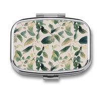 Travel Pill Case Small Pill Box Portable Pills Organizer with 2 Compartments Sage Green Eucalyptus Leaves Pocket Pills Container Fish Oil Box Cute Medicine Organizer Vitamin Organizers
