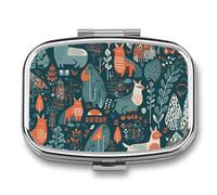 Travel Pill Case Small Pill Box Portable Pills Organizer with 2 Compartments Scandinavian Animals Pocket Pills Container Fish Oil Box Cute Medicine Organizer Vitamin Organizers