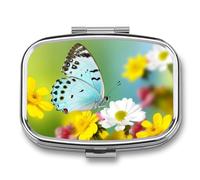 Travel Pill Case Small Pill Box Portable Pills Organizer with 2 Compartments Spring Butterfly Pocket Pills Container Fish Oil Box Cute Medicine Organizer Vitamin Organizers