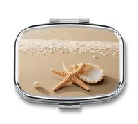 Travel Pill Case Small Pill Box Portable Pills Organizer with 2 Compartments Starfish Shell and Beach Pocket Pills Container Fish Oil Box Cute Medicine Organizer Vitamin Organizers