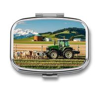 Travel Pill Case Small Pill Box Portable Pills Organizer with 2 Compartments Tractor Milk Farm Pocket Pills Container Fish Oil Box Cute Medicine Organizer Vitamin Organizers