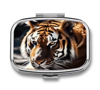 Travel Pill Case Small Pill Box Portable Pills Organizer with 2 Compartments Wild Animal Tiger Pocket Pills Container Fish Oil Box Cute Medicine Organizer Vitamin Organizers