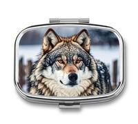 Travel Pill Case Small Pill Box Portable Pills Organizer with 2 Compartments Winter Farm Style Wolf Pocket Pills Container Fish Oil Box Cute Medicine Organizer Vitamin Organizers