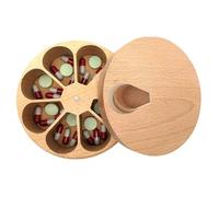 Travel Pill Organizer - 7 Day Weekly Container, Wooden Daily Medicine Box, Magnetic Closure Compartment, Compact Pill Case | Portable Medication Dispenser for Bedroom Storage Travel
