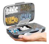 Travel Pill Organizer - Airtight Medicine Case for Traveling Portable Pharmacy Box with Labels Vitamin Container 8 Compartment Supplement Medication Holder Large Capacity Daily (Black)