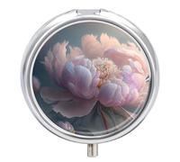 Travel Pill Organizer Box 3 Compartment, Small Medicine Case, Pocket Daily Pharmacy Container, Metal Medication Holder Dispenser for Vitamin Supplement Storage - Pink Peony Flowers Petals Buds Floral