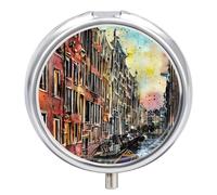 Travel Pill Organizer Box 3 Compartment, Small Medicine Case, Pocket Daily Pharmacy Container, Metal Medication Holder Dispenser for Vitamin Supplement Storage - Watercolor Venice Italy Painting