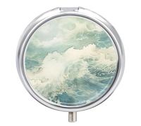 Travel Pill Organizer Box 3 Compartment, Small Medicine Case, Pocket Daily Pharmacy Container, Metal Medication Holder Dispenser for Fish Oil Vitamin Supplement Storage - Ocean Wave Retro Painting