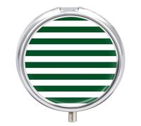 Travel Pill Organizer Box 3 Compartment, Small Medicine Case, Pocket Daily Pharmacy Container, Metal Medication Holder Dispenser for Fish Oil Vitamin Supplement Storage - Green White Striped
