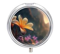 Travel Pill Organizer Box 3 Compartment, Small Medicine Case, Pocket Daily Pharmacy Container, Metal Medication Holder Dispenser for Vitamin - Yellow Frangipani Flower at The Mountain