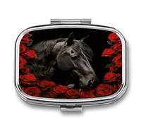 Travel Pill Organizer Cute Black Horse Printing Medicine Small Pill Box Portable Vitamin Holder Organizer for Daily Use & Travel