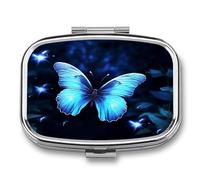 Travel Pill Organizer Cute Blue Butterfly Printing Medicine Small Pill Box Portable Vitamin Holder Organizer for Daily Use & Travel