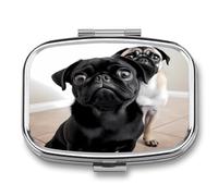 Travel Pill Organizer Cute Cute Black Pug Dog Printing Medicine Small Pill Box Portable Vitamin Holder Organizer for Daily Use & Travel