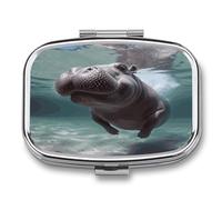 Travel Pill Organizer Cute Diving Hippo Printing Medicine Small Pill Box Portable Vitamin Holder Organizer for Daily Use & Travel