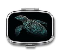 Travel Pill Organizer Cute Glowing Green Sea Turtle Printing Medicine Small Pill Box Portable Vitamin Holder Organizer for Daily Use & Travel