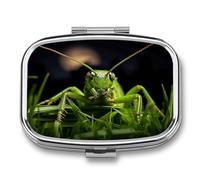 Travel Pill Organizer Cute Grasshopper on Grass Printing Medicine Small Pill Box Portable Vitamin Holder Organizer for Daily Use & Travel
