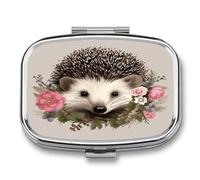 Travel Pill Organizer Cute Hedgehog in Floral Wreath Printing Medicine Small Pill Box Portable Vitamin Holder Organizer for Daily Use & Travel