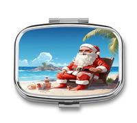 Travel Pill Organizer Cute Santa Claus at Beach Printing Medicine Small Pill Box Portable Vitamin Holder Organizer for Daily Use & Travel