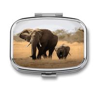 Travel Pill Organizer Cute Walking Elephants Mother Printing Medicine Small Pill Box Portable Vitamin Holder Organizer for Daily Use & Travel