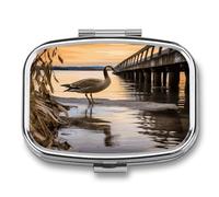 Travel Pill Organizer Cute Wild Goose by The Bridge Printing Medicine Small Pill Box Portable Vitamin Holder Organizer for Daily Use & Travel