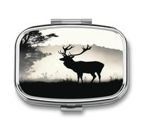 Travel Pill Organizer Cute Wildlife Deer Silhouette Printing Medicine Small Pill Box Portable Vitamin Holder Organizer for Daily Use & Travel