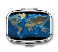 Travel Pill Organizer Cute World Map Printing Medicine Small Pill Box Portable Vitamin Holder Organizer for Daily Use & Travel