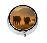 Travel Pill Organizer, Mini Medicine Organizer, 3 Times a Day, Compact & Portable for Travel, Wallet, and Pocket Elephants on the Grassland
